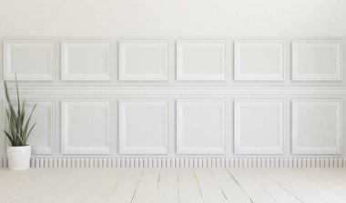 Geniş bir İskandinav aydınlatma odası fikri. Büyük bir duvarı var. Arkaplan iç mimarisi. Minimalist ev fikri iç mekan. 3B illüstrasyon