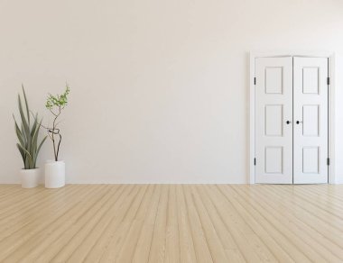 Geniş bir İskandinav aydınlatma odası fikri. Büyük bir duvarı var. Arkaplan iç mimarisi. Minimalist ev fikri iç mekan. 3B illüstrasyon