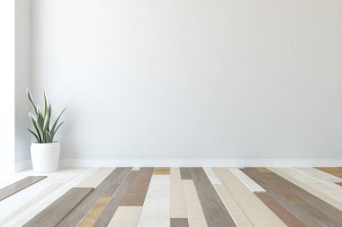 Geniş bir İskandinav aydınlatma odası fikri. Büyük bir duvarı var. Arkaplan iç mimarisi. Minimalist ev fikri iç mekan. 3B illüstrasyon