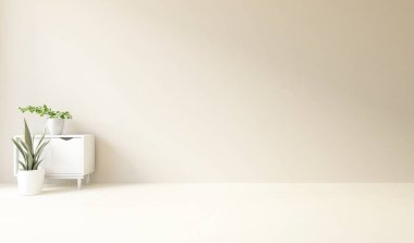 Geniş bir İskandinav aydınlatma odası fikri. Büyük bir duvarı var. Arkaplan iç mimarisi. Minimalist ev fikri iç mekan. 3B illüstrasyon