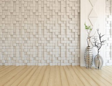 Geniş bir İskandinav aydınlatma odası fikri. Büyük bir duvarı var. Arkaplan iç mimarisi. Minimalist ev fikri iç mekan. 3B illüstrasyon