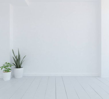 Geniş bir İskandinav aydınlatma odası fikri. Büyük bir duvarı var. Arkaplan iç mimarisi. Minimalist ev fikri iç mekan. 3B illüstrasyon