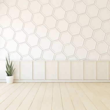 Ev bitkileriyle dolu boş bir İskandinav odası fikri. İç kısımları kuzeyli. 3B illüstrasyon 