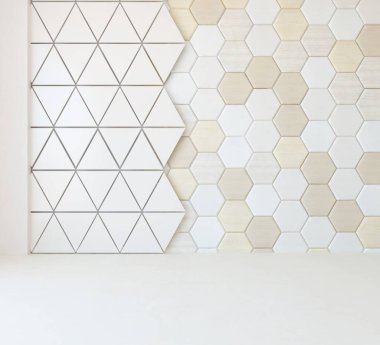 Minimalist oturma odasının içinde ahşap zemin var. İç kısımları kuzeyli. 3B illüstrasyon