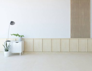 Ev bitkileriyle dolu boş bir İskandinav odası fikri. İç kısımları kuzeyli. 3B illüstrasyon 