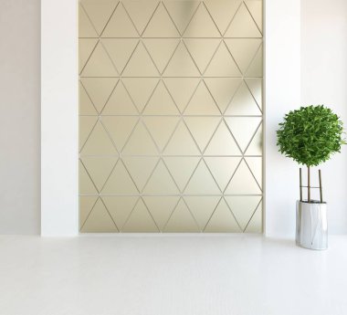 Ev bitkileriyle dolu boş bir İskandinav odası fikri. İç kısımları kuzeyli. 3B illüstrasyon 