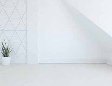 Ahşap zeminli hafif minimalist oda. İç kısımları kuzeyli. 3B illüstrasyon