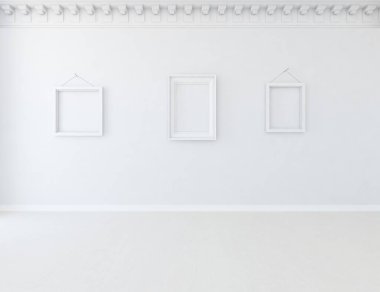 Ahşap zeminli hafif minimalist oda. İç kısımları kuzeyli. 3B illüstrasyon