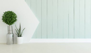 Dekoratif unsurlarla dolu boş bir İskandinav odası fikri. İç kısımları kuzeyli. 3B illüstrasyon 