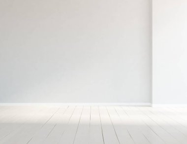 Ahşap zeminli hafif minimalist oda. İç kısımları kuzeyli. 3B illüstrasyon