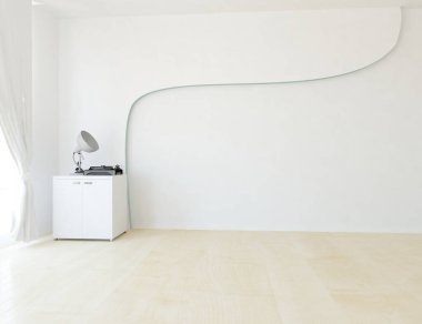 İçi lambayla dolu boş minimalist oda. Arkaplan iç mimarisi. İç kısımları kuzeyli. 3B illüstrasyon