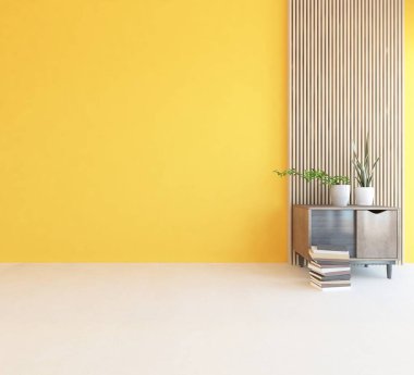 Dekoratif unsurlarla dolu boş bir İskandinav odası fikri. İç kısımları kuzeyli. 3B illüstrasyon 