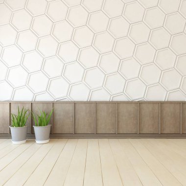 Ahşap zeminli hafif minimalist oda. İç kısımları kuzeyli. 3B illüstrasyon