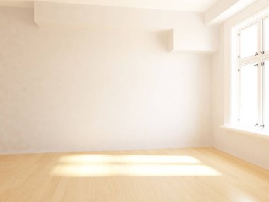 Dekoratif unsurlarla dolu boş bir İskandinav odası fikri. İç kısımları kuzeyli. 3B illüstrasyon 