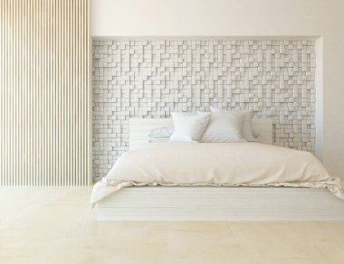 Yatak odasının içinde yatak var. Renkli elementlerin iç mimarisi ile kuzeye dönük. 3B illüstrasyon