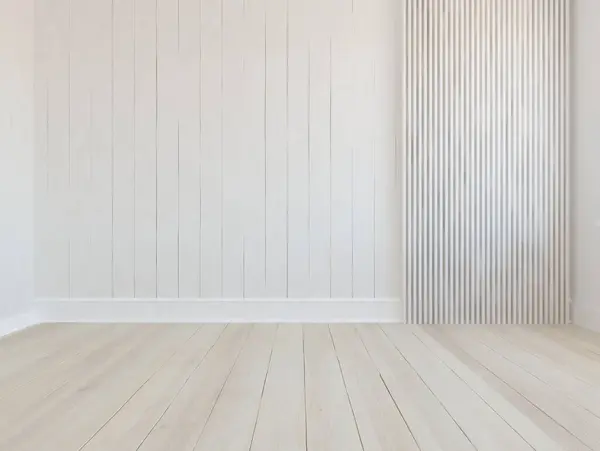 Light minimalist room interior with wooden floor. Home nordic interior. 3D illustration