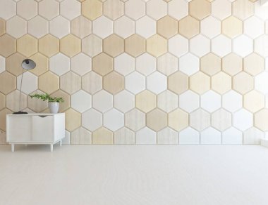 Beyaz, boş, vazo ve büyük duvarlı bir Skandyan odası fikri. İç kısımları kuzeyli. 3B illüstrasyon