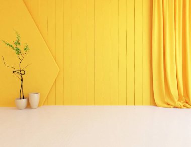 Dekoratif unsurlarla dolu boş bir İskandinav odası fikri. İç kısımları kuzeyli. 3B illüstrasyon 