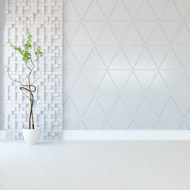 Dekoratif unsurlarla dolu boş bir İskandinav odası fikri. İç kısımları kuzeyli. 3B illüstrasyon 