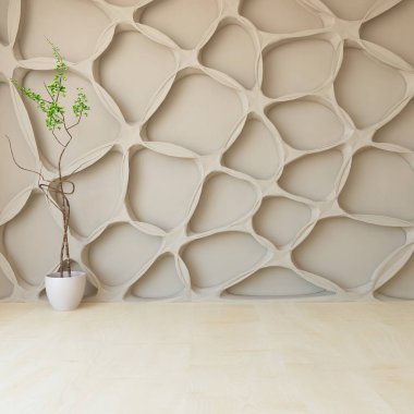 Dekoratif unsurlarla dolu boş bir İskandinav odası fikri. İç kısımları kuzeyli. 3B illüstrasyon 