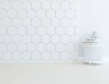 İçi lambayla dolu boş minimalist oda. Arkaplan iç mimarisi. İç kısımları kuzeyli. 3B illüstrasyon