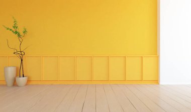 Dekoratif unsurlarla dolu boş bir İskandinav odası fikri. İç kısımları kuzeyli. 3B illüstrasyon 