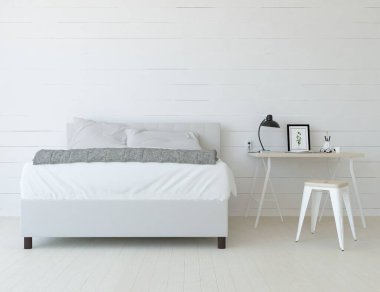 İçi lambayla dolu boş minimalist oda. Arkaplan iç mimarisi. İç kısımları kuzeyli. 3B illüstrasyon