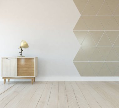 İçi lambayla dolu boş minimalist oda. Arkaplan iç mimarisi. İç kısımları kuzeyli. 3B illüstrasyon