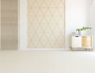 Dekoratif unsurlarla dolu boş bir İskandinav odası fikri. İç kısımları kuzeyli. 3B illüstrasyon 