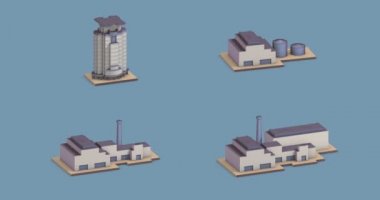 3D düz simgesi fabrikalar, dükkanlar ayarla