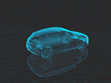 Mavi x-ışını araba 3D gri bir arka plan üzerinde