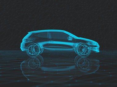Mavi x-ışını araba 3D karanlık düşük Poli arka plan üzerinde