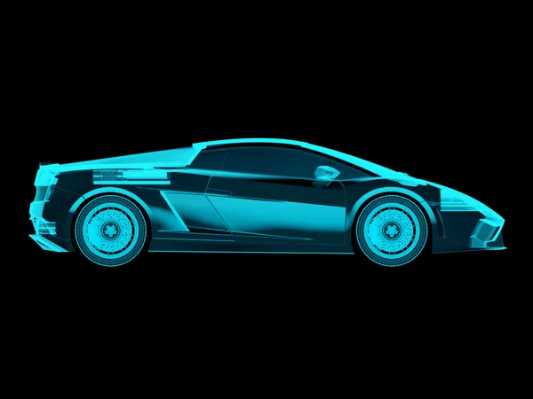 X-Ray sport conceptauto op geïsoleerde zwarte achtergrond, zijaanzicht — Stockfoto