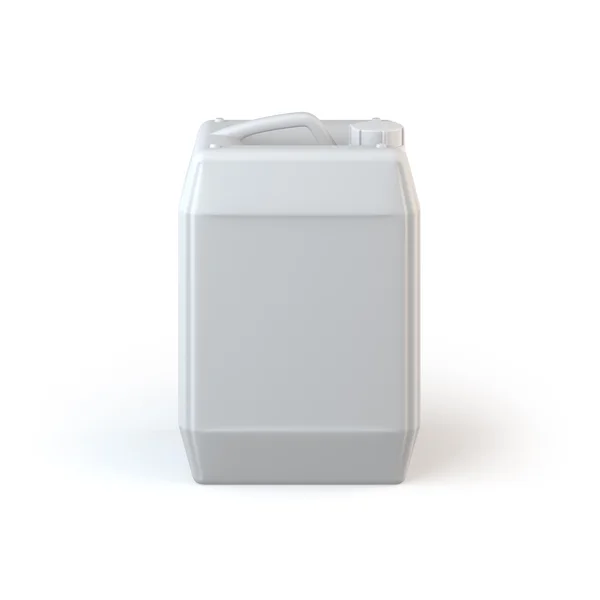 Белая пластиковая канистра на белом фоне — стоковое фото