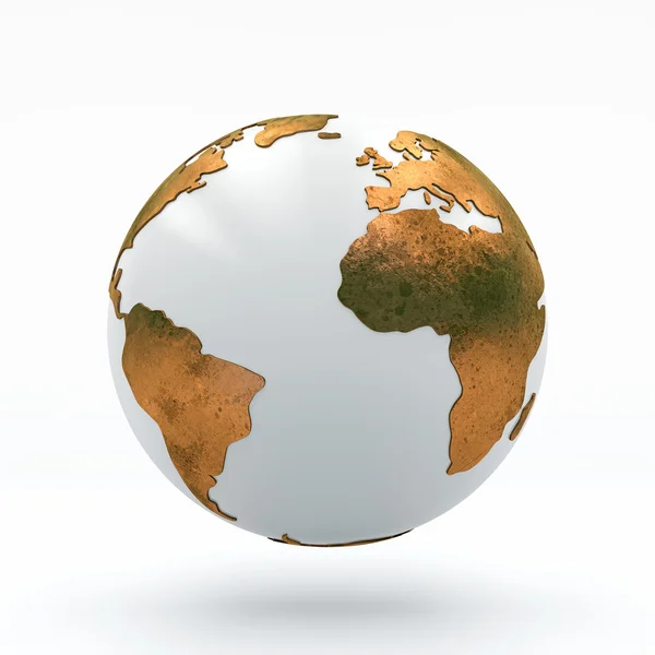 Globo bianco con continenti dorati, illustrazione 3D — Foto Stock