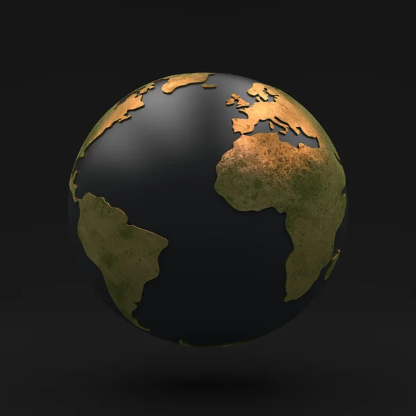 Black globe with Golden continents, view africa, europe and sout — Stock Photo, Image