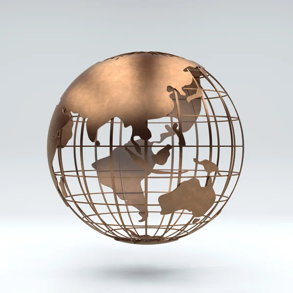 Metallo bronzo vista globo Asia e Australia, rendering 3d — Foto Stock