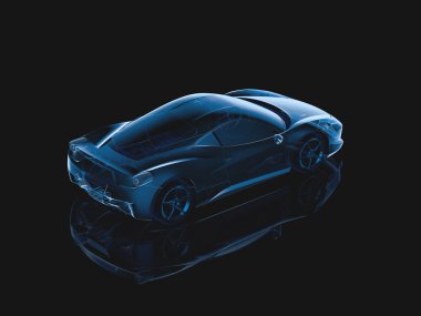 3D render şeffaf fütüristik lüks spor otomobil, x-ışınları