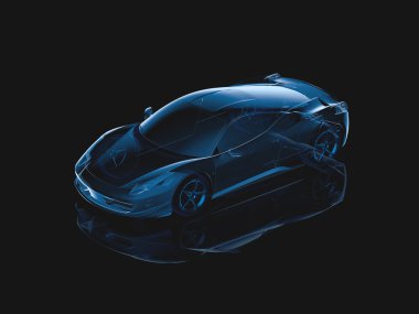 3D render şeffaf fütüristik lüks spor otomobil, x-ışını