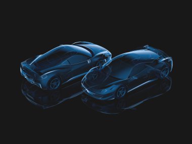 3D render şeffaf fütüristik lüks spor otomobil,