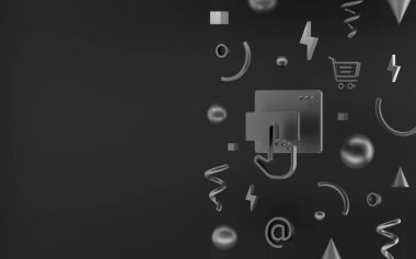 Koyu grafit arkaplan üzerinde soyut geometrik sembol. 3d illüstrasyon, web içeriği, arayüz web sitesi