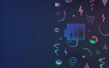 Koyu grafit arkaplan üzerinde soyut geometrik sembol. 3d illüstrasyon, web içeriği, arayüz web sitesi