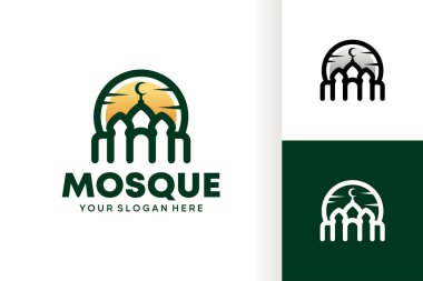 Cami ve güneş sembollü İslami vektör logosu tasarımı