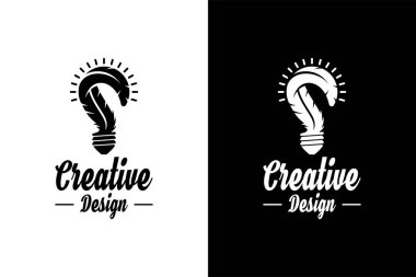 Ampul tüyü logosu yaratıcı fikir. İlham verici klasik tasarımcı, sanatsal stüdyo markası.