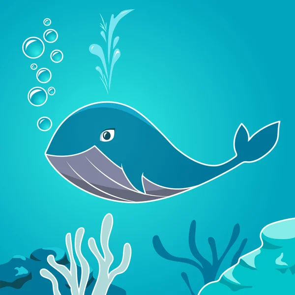 Dibujos animados ballena azul bajo el agua . — Vector de stock