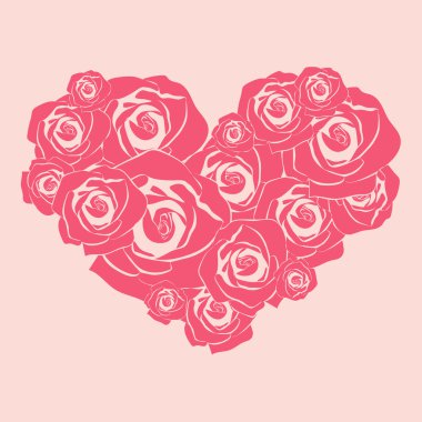 Kalp gül. Çiçekli tebrik kartı.