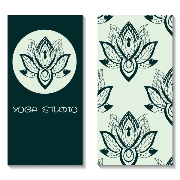 Cards template for yoga studio with lotuses. Yoga vertical vecto — Stock Vector
