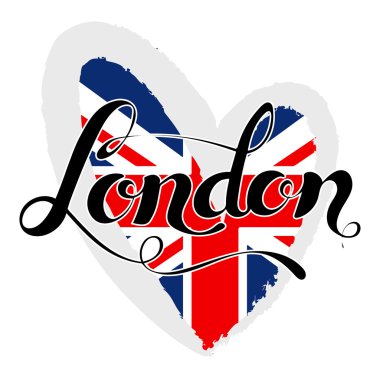Londra yazı. El Londra yazılı. İngiltere bayrak bir kalp şeklinde.