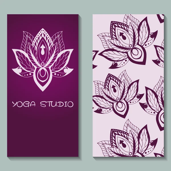 Yoga stüdyosu nilüferler ile kart şablonu. Yoga dikey vecto