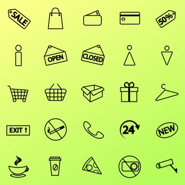 Alışveriş simgeleri ayarlayın. Satır simgeler. Vektör